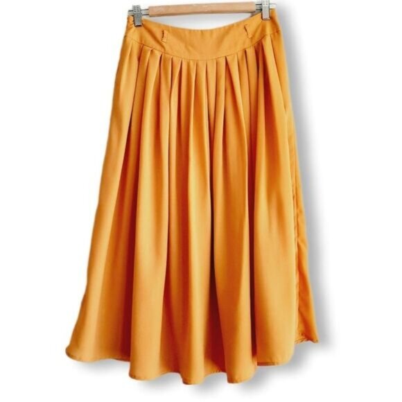 YA / Los Angeles Plisse Flowy Midi Skirt Yellow Sz S Flawed - Picture 7 of 13